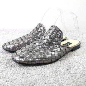 Flower Istanbul Womens 38 EU Shoes Woven Mules Slip On Flats Metallic Silver